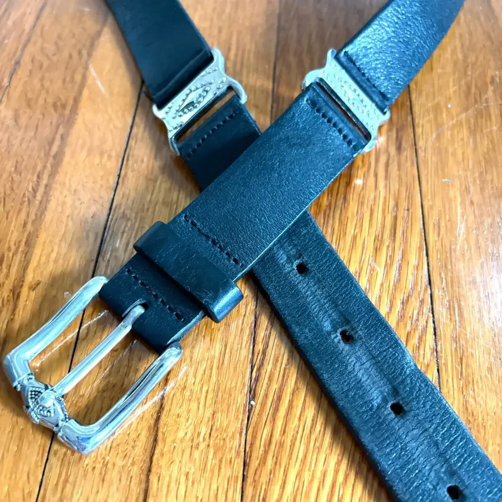 Vintage Albatros Made in Italy Leather Belt, XL Silver Tone